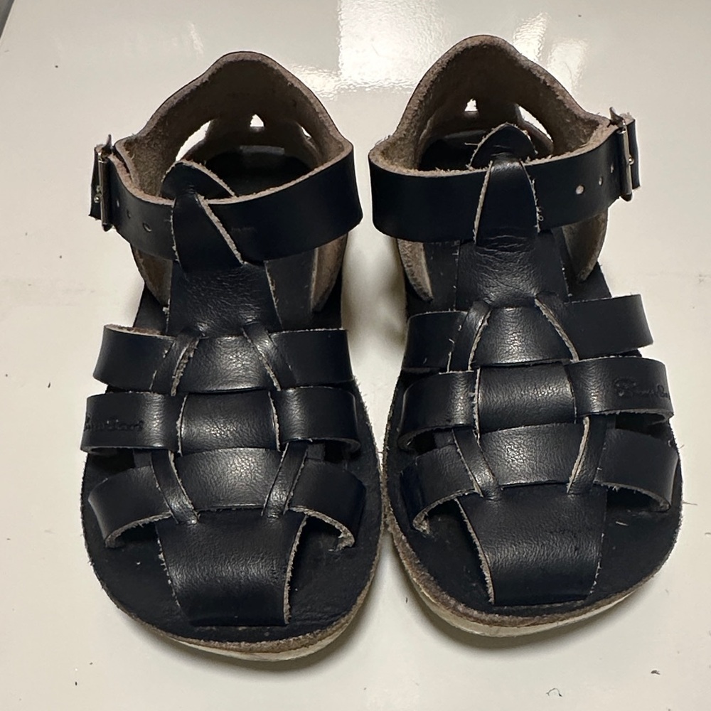 Children's Navy Leather Salt Water Sandals